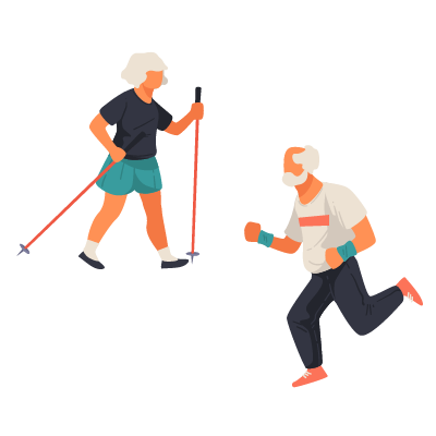 Healthy ageing - older man and woman being active